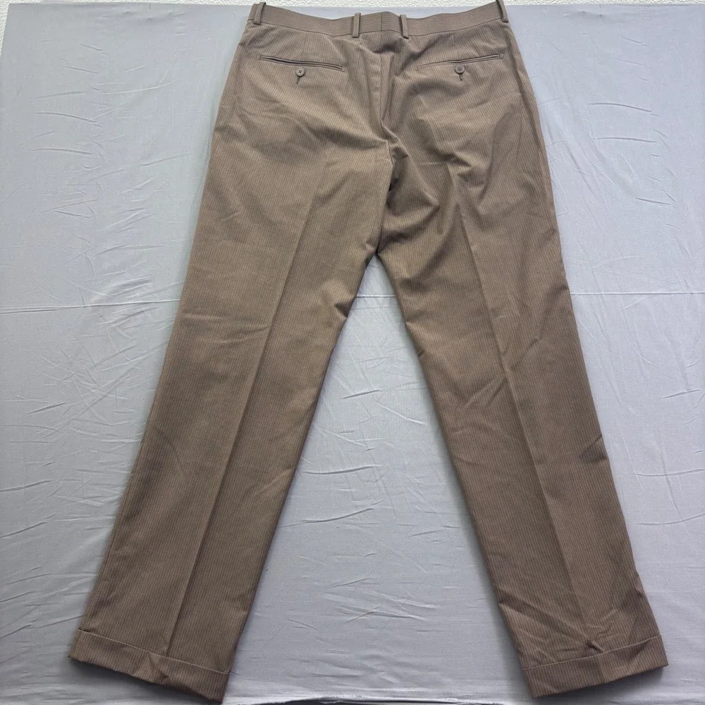 Gino Valentino Mens Brown Pinstripe Dress Pants Cuffed Flat Front Trousers 36R